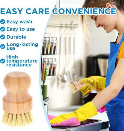 12 Packs Bamboo Dish Scrub Brushes Wooden Scrubbers Set Kitchen Dishwashing Scrubber with Natural Sisal Bristles for Iron Pot Pan Sink