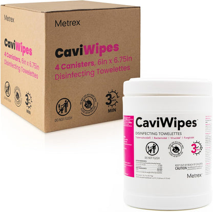 Metrex CaviWipes Disinfecting Towelettes – Alcohol-based, Durable Non-Woven Disinfecting Wipes, 3-Minute Contact Time, Surface Cleaner for Healthcare Settings – 6" x 6-3/4", 160 Wipes, 4 Pack