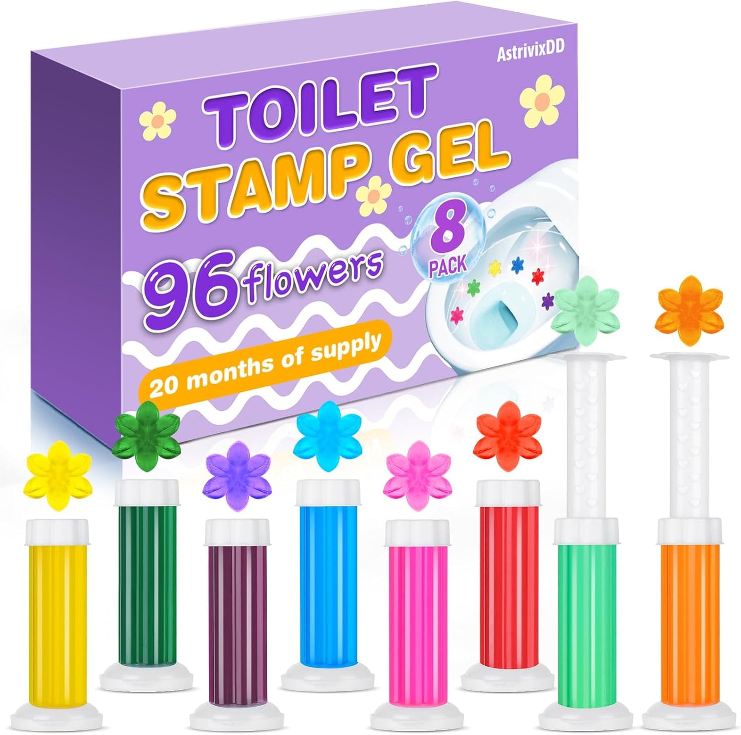 4 Pack Toilet Gel Stamp, 48 Stamps 4 Kinds Of Scent Toilet Bowl Cleaner Gel, Long-Lasting Flowers Shaped Bathroom Freshener, Keeps Toilet Fresh Fragrant and Clean