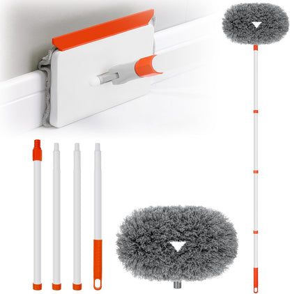 Baseboard Cleaner Tool with Handle, Extendable Long Handle Baseboard Floor Cleaning Tool Duster with Reusable Pads for Floorboard