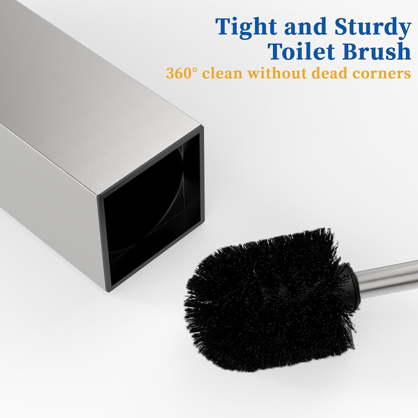 RUACQ Toilet Brush and Holder Set,Square Toilet Bowl Brush for Bathroom with 304 Stainless Steel Handle Toilet Cleaner Brush with Durable Scrubbing Bristles,Splash-Proof (White)