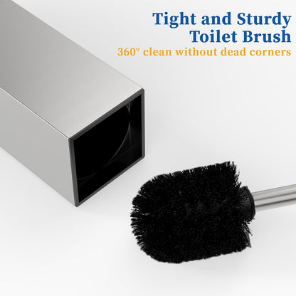 RUACQ Toilet Brush and Holder Set,Square Toilet Bowl Brush for Bathroom with 304 Stainless Steel Handle Toilet Cleaner Brush with Durable Scrubbing Bristles,Splash-Proof (White)