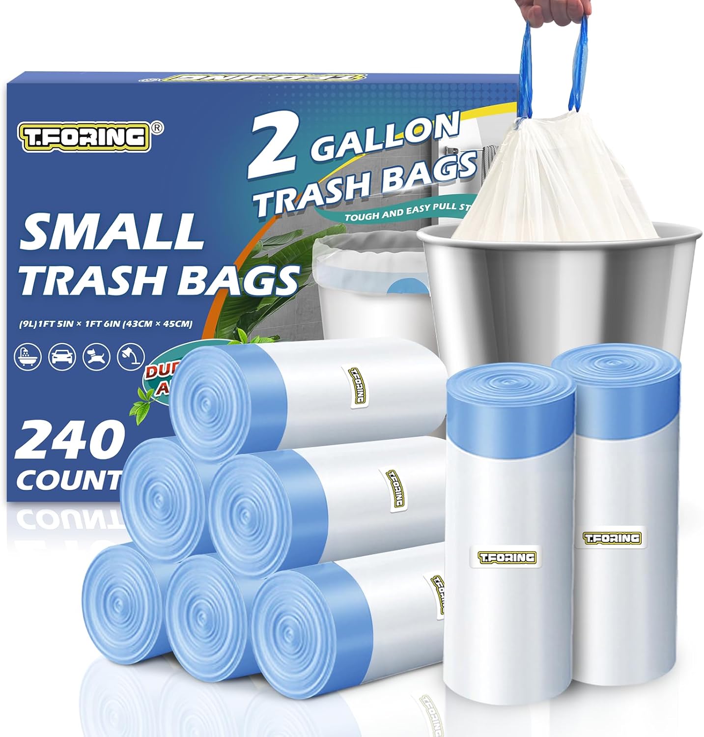 3 Gallon Trash Bags Drawstring 0.96 Mil - 120 Count 12 Liter Small Garbage Bags for Bathroom, Strong White Unscented Plastic Wastebasket Bin Liners for Toilet Office and Bedroom