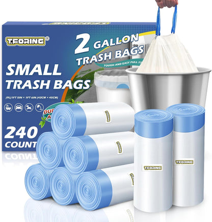 3 Gallon Trash Bags Drawstring 0.96 Mil - 120 Count 12 Liter Small Garbage Bags for Bathroom, Strong White Unscented Plastic Wastebasket Bin Liners for Toilet Office and Bedroom