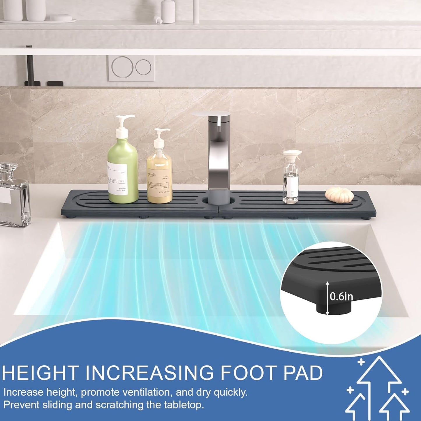 Stone Faucet Mat for Kitchen Sink, Water Absorbing Sink Water Splash Guard, Fast-Drying Kitchen Sink Faucet Mat, Durable Protector and Stone Drying Mat for Kitchen Counter & Bathroom Sink