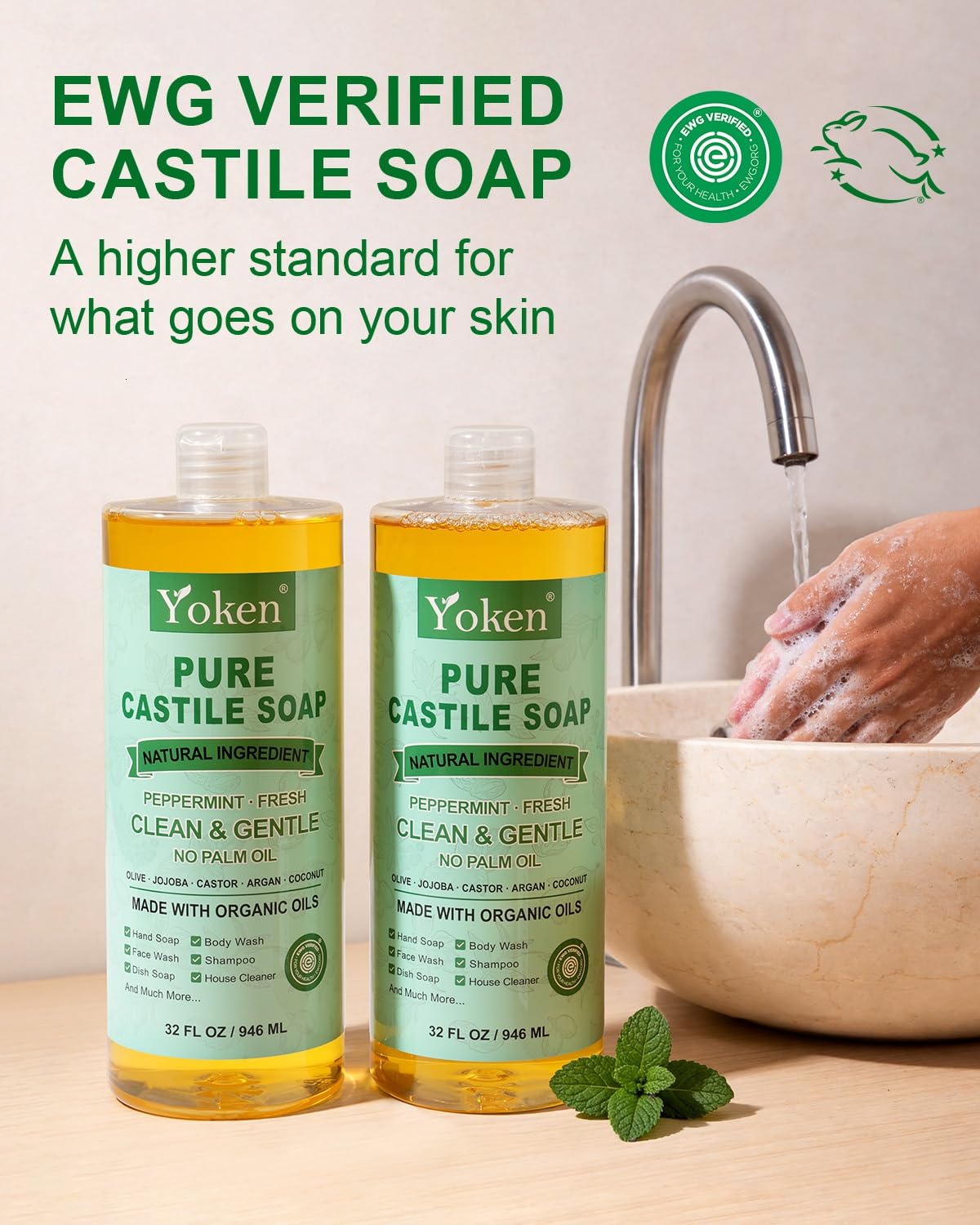 Yoken Castile Soap Liquid EWG Verified(1 Gallon, Unscented) Pure-Castile Liquid Soap for Body, Face, Hand, Pets, Laundry, Dish Soap and More - Made With Organic Oil, Vegan, Clean & Gentle, Versatile