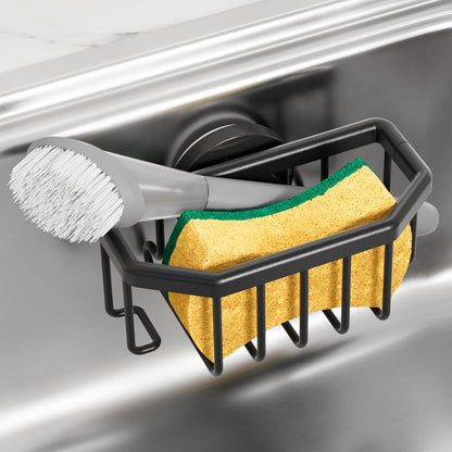 TAILI Sponge Holder for Kitchen Sink with Strong Suction Cup, Rustproof Aluminum Sink Caddy for Sponges, Removable Sponge Holder, Dish Brush for Scraper - Silver