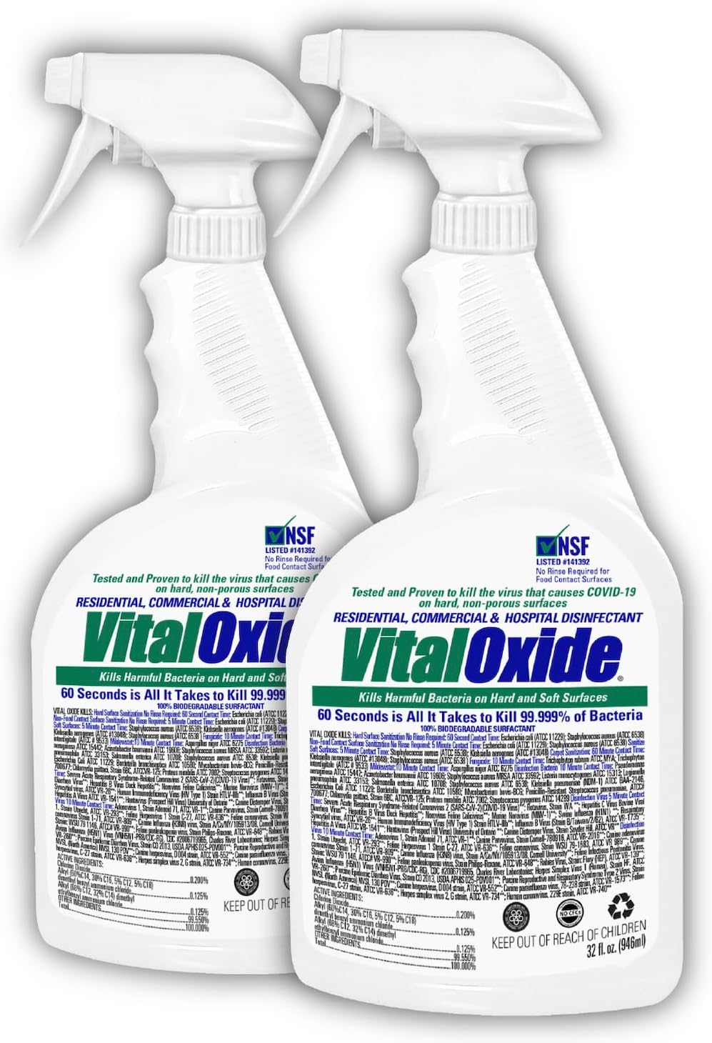 Vital Oxide Disinfectant, Deodorizer, Cleaner, Food-Contact Sanitizer, Virucide –(EPA registration #82972-1) – Kills Mold & Mildew, Eliminates Odors – 32 oz