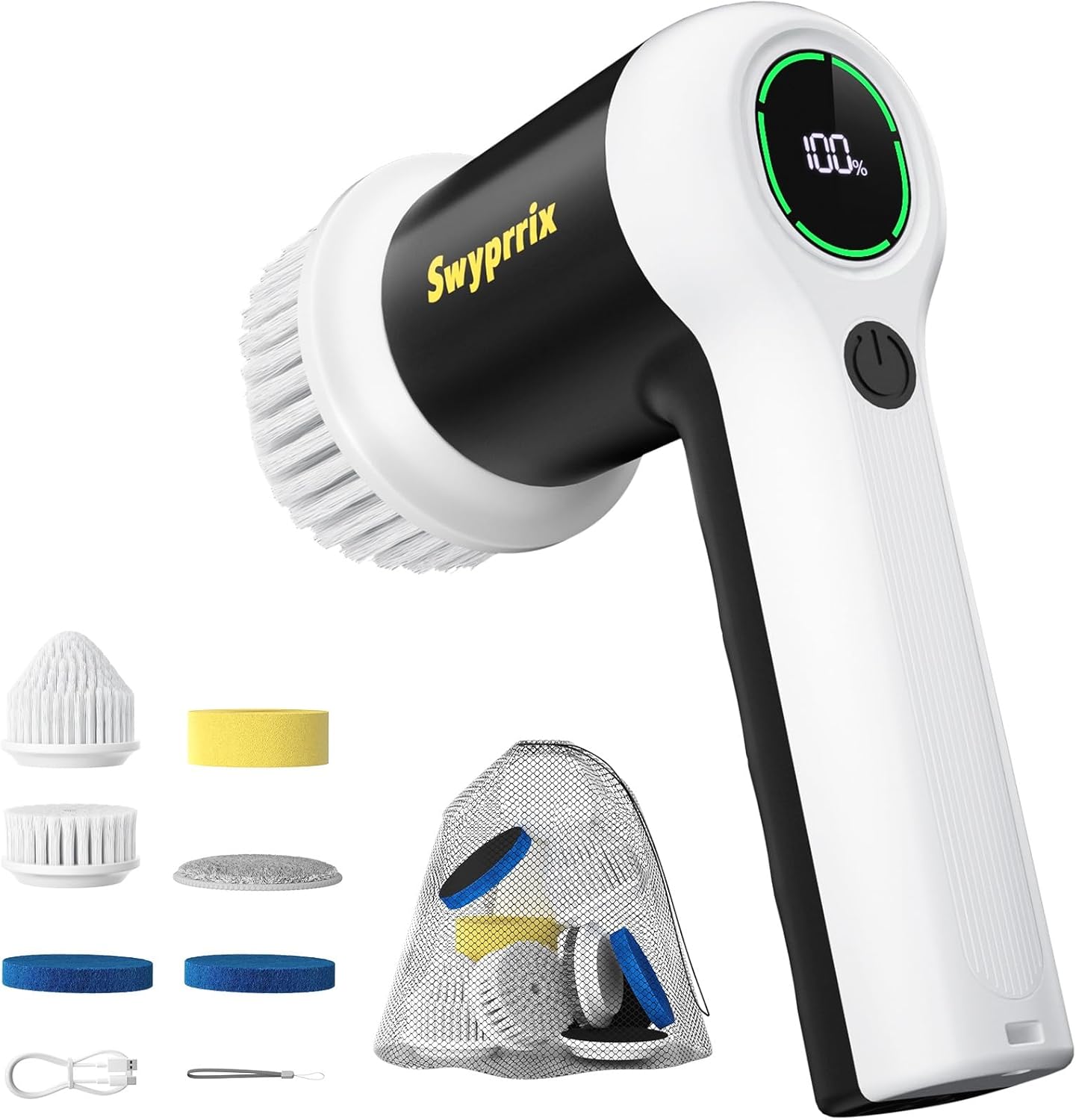 Electric Bathroom Cleaning Brush, Cordless Spin Scrubber Full Body Waterproof IPX7 with Adjustable Handle, 8 Replaceable Brush Heads for Bathtub/Kitchen/Window/Home -SD-CTB01