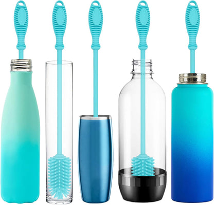 Kitchiny Silicone Bottle Brush with 2 Straw Cleaners - 12.5” Water Bottle Cleaner Brush for Yeti, Hydro Flask, Owala, Stanley, Baby Bottles, Glassware, Vases & Narrow Neck Containers - Grey
