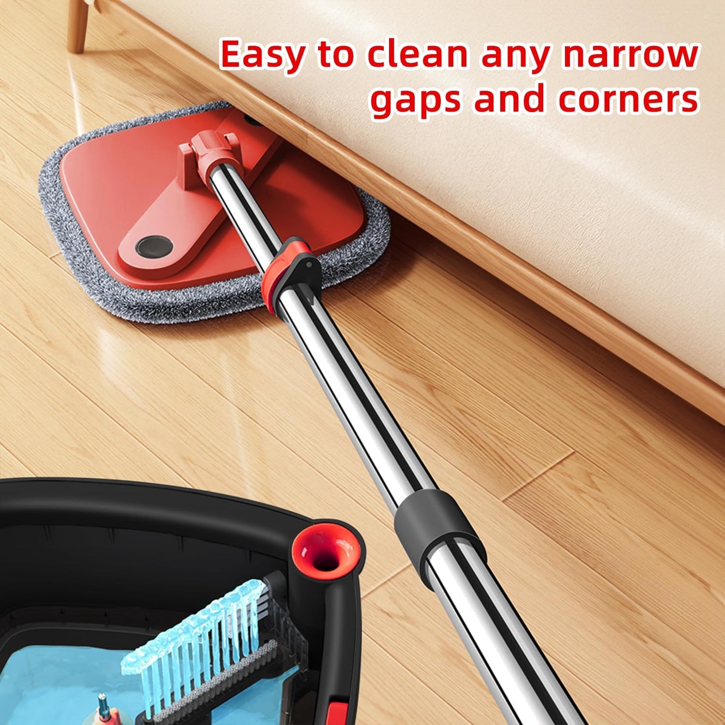 Spin Mop and Bucket Set with Self Separation Dirty and Clean Water System Self Wringing 360° Rotating Clean Mop-Head for Hardwood Tile Marble Floors (Mop Set with 6 Pads)-Grey