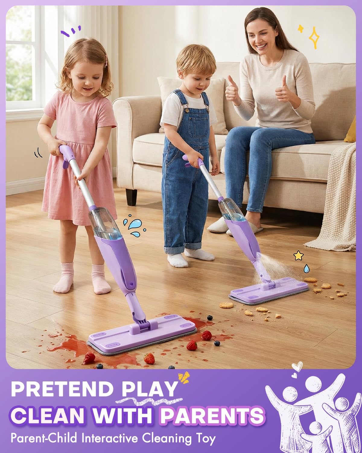 Toddler Spray Mop-Montessori Toys Mini Size Cleaning Mini Mop that Really Spray -Kid Pretend Play Toys Gift for Toddlers Girls Boys