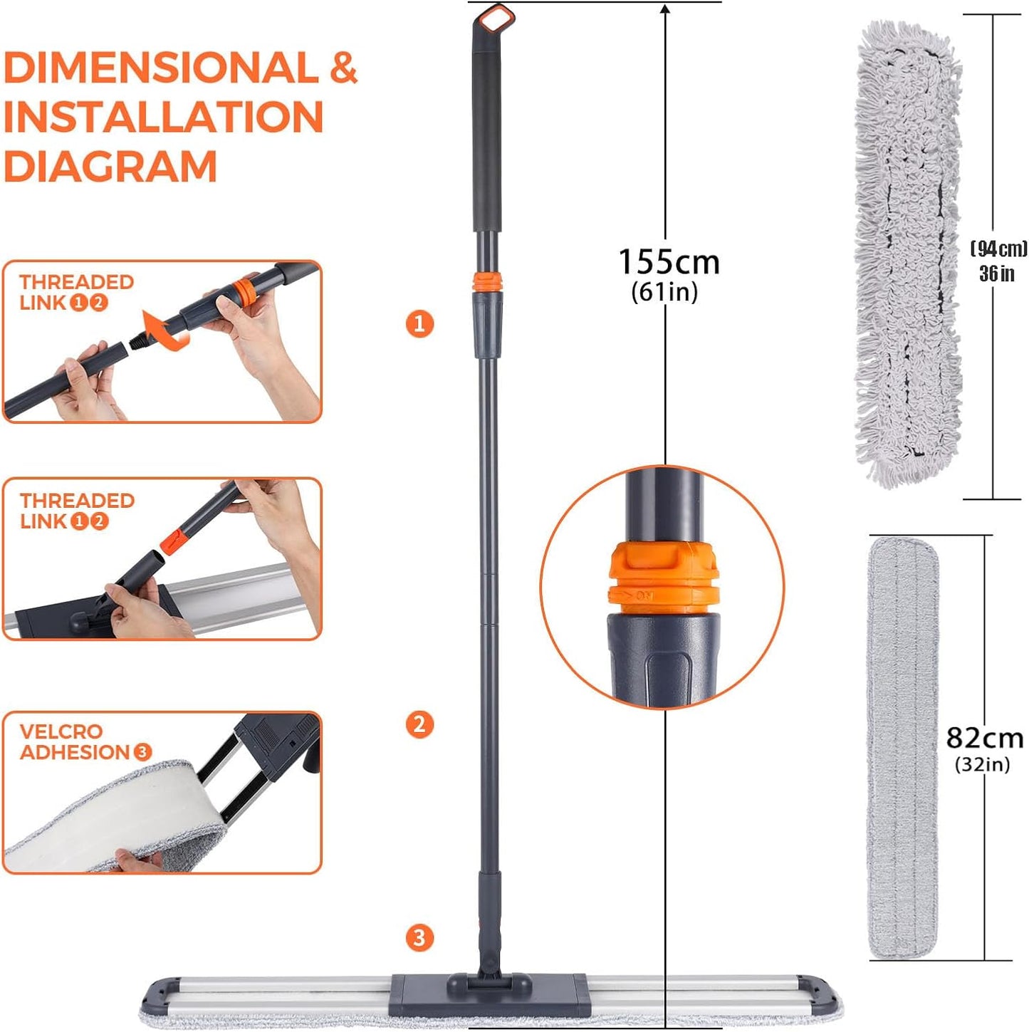 Flat Mop for Cleaning Floors Heavy Duty Microfiber Wet Mop Deep Cleaning for Hardwood, Tile & Laminate, Includes 4 Reusable Washable Pads and Adjustable Long Handle (32 in Mop Set)