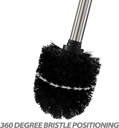 Bath Bliss Toilet Brush and Holder | Self Closing Lid | 360 Degree Brush Head | Bathroom Cleaning | Compact Size | Storage and Organization | Stainless Steel