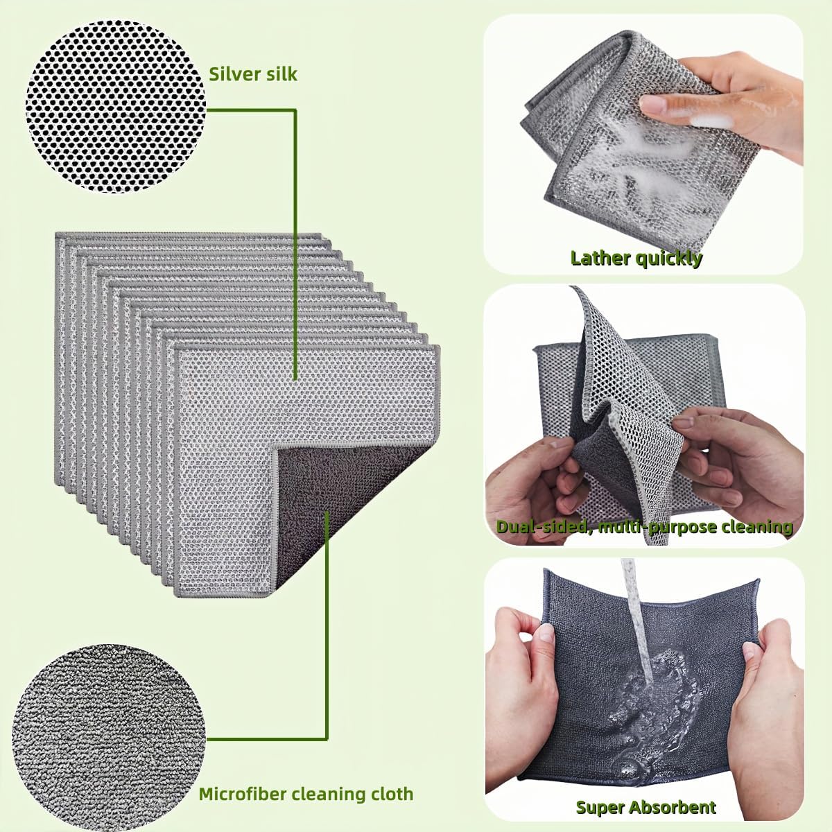 Stainless Steel Scrubber and Cleaning Rags - Non Scratch Wire Dishcloth for Washing Dishes, Steel Wool Scrubber and Dish Towels for Kitchen (6PCS)