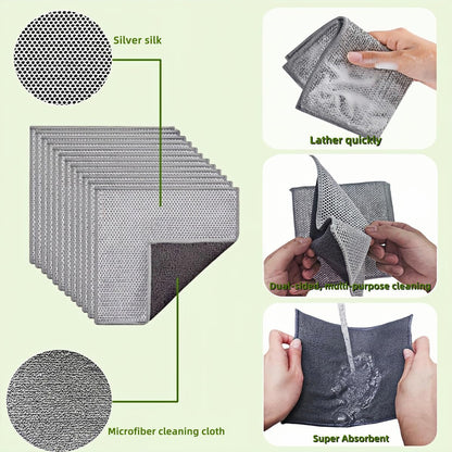 Stainless Steel Scrubber and Cleaning Rags - Non Scratch Wire Dishcloth for Washing Dishes, Steel Wool Scrubber and Dish Towels for Kitchen (6PCS)
