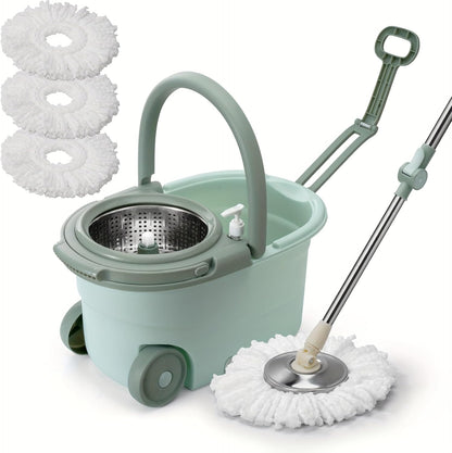 360° Spin Mop and Bucket System with Wringer - 61" Stainless Steel Handle & 3 Microfiber Refills, Self-Cleaning Floor Mop for Tile, Hardwood, Laminate Floors (Black red)