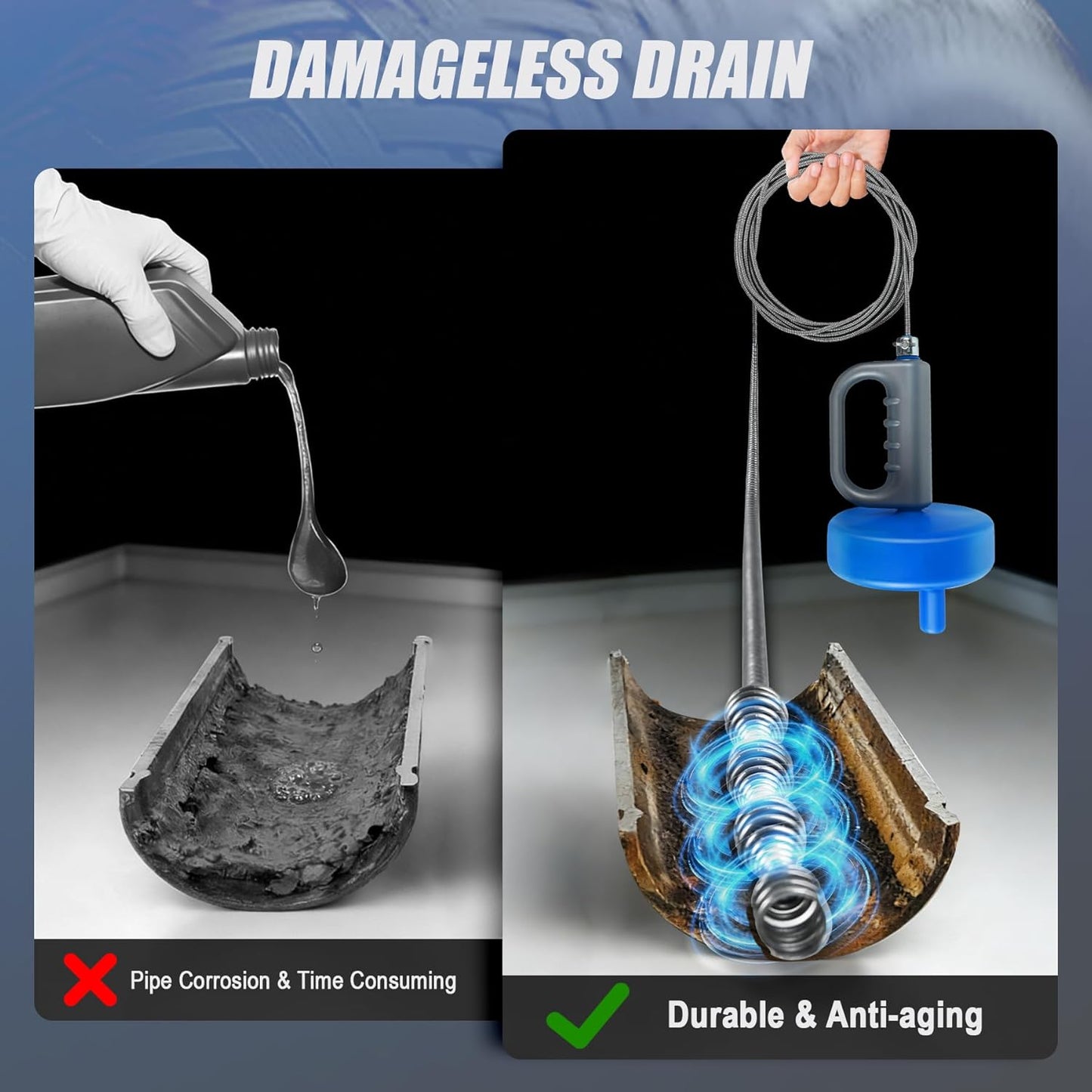 Drain Auger,32Ft Drain Snake Clog Remover,Flexible Snake Drain Hair Removal Tool,Pipe Drain Clog Remover,Plumbing Snake Pipe Blockage Dredging Tool,Bathroom Kitchen Sink Cleaner Tools