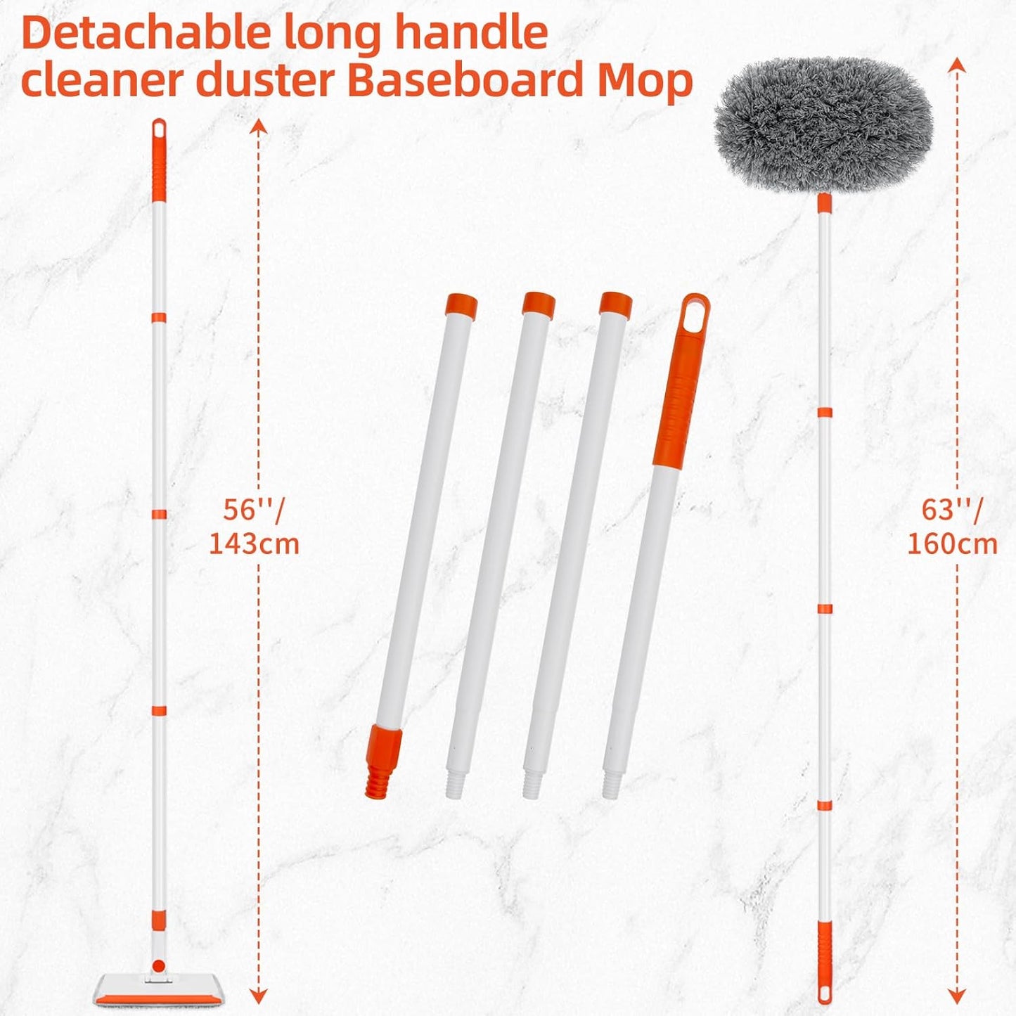 Baseboard Cleaner Tool with Handle, Extendable Long Handle Baseboard Floor Cleaning Tool Duster with Reusable Pads for Floorboard