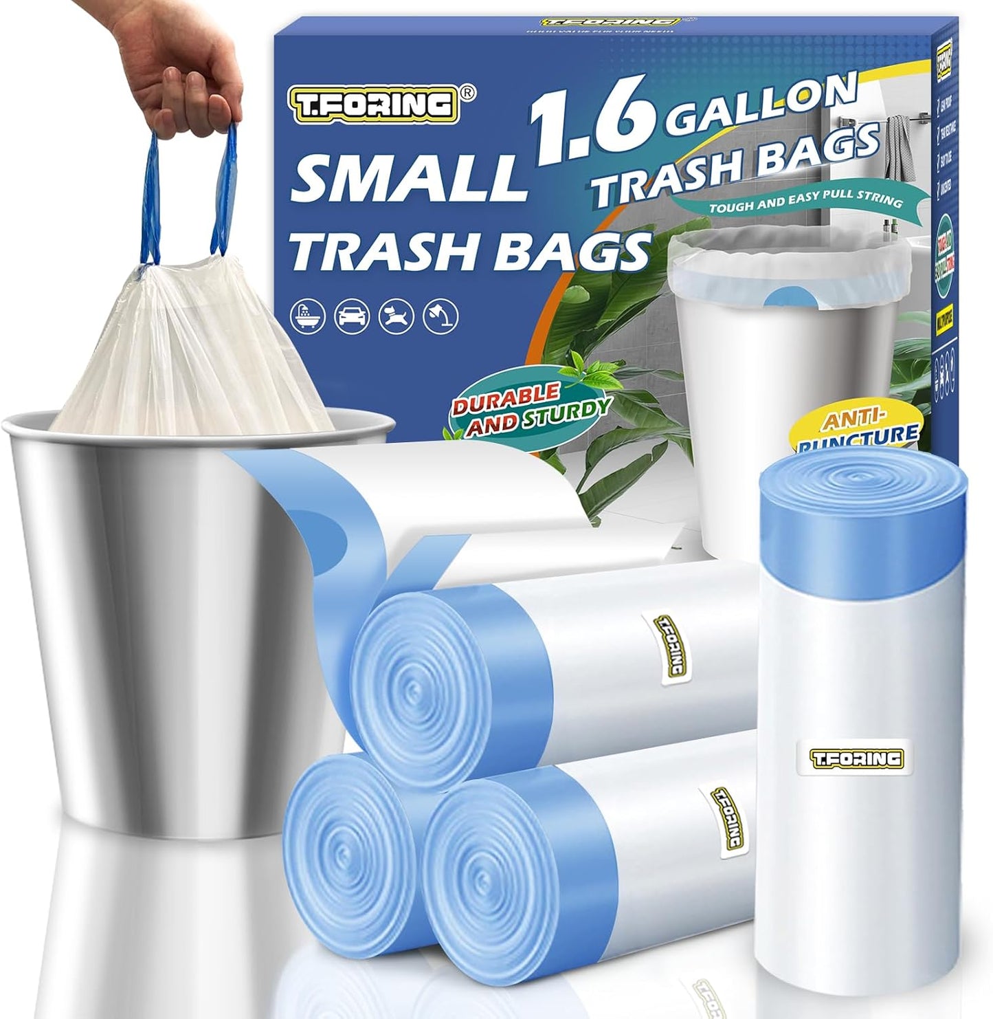 3 Gallon Trash Bags Drawstring 0.96 Mil - 120 Count 12 Liter Small Garbage Bags for Bathroom, Strong White Unscented Plastic Wastebasket Bin Liners for Toilet Office and Bedroom