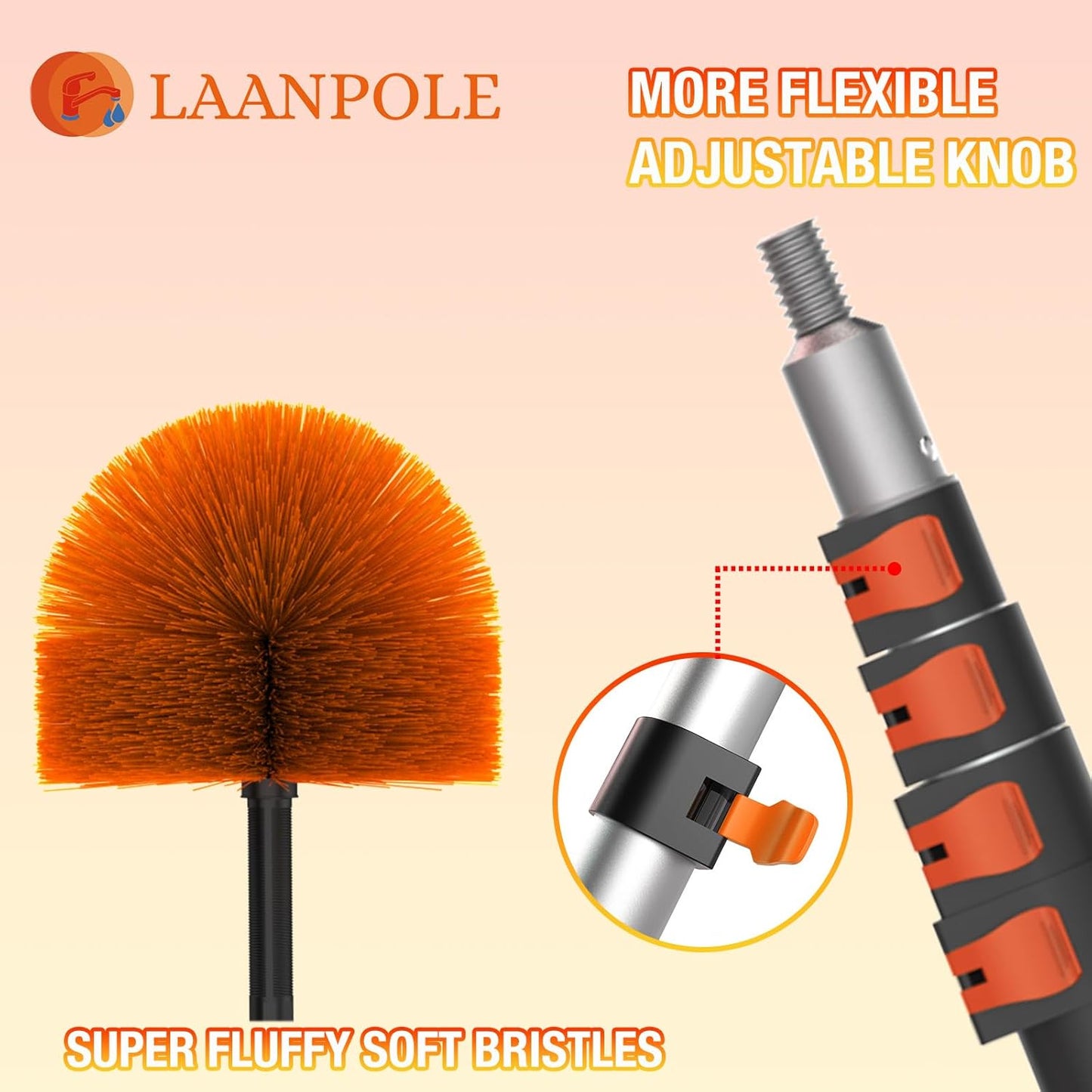 LAANPOLE 20FT Cobweb Duster with Extension Pole, Spider Web Brush for Cleaning Extendable, Professional Ceiling and Corner Dusters for Outdoor Indoor Use