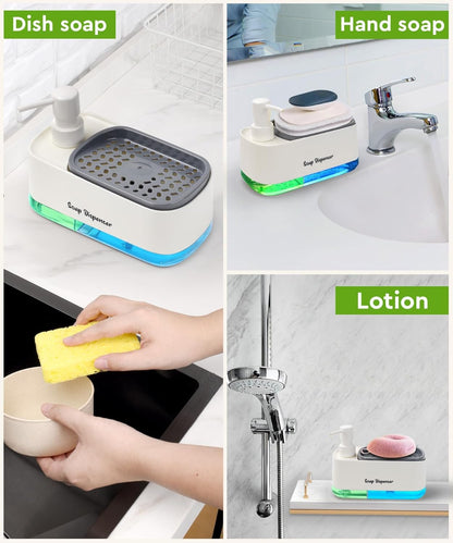 Kitchen Dish Soap Dispenser with Sponge Holder, 2-in-1 Countertop Soap Pump Dispenser, Soap Dispenser for Kitchen Sink with 2-Packs Wire Dishwashing Rag,Black