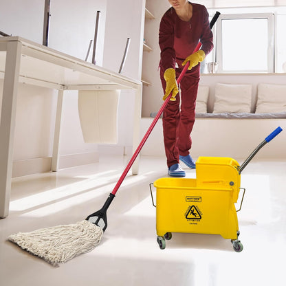 Matthew Cleaning 34 Quart Commercial Mop Bucket INCL.Wet String Mop with Side Press Wringer On Wheels,Heavy Duty Tandem Portable Floor Cleaning Wavebrake,Ideal for Household,Industrial,Restaurant