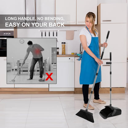 Broom and Dustpan Set, Household Broom with Dustpan Combo Set, 51" Long Handle, Dust Pan Set for Kitchen Office Lobby Floor