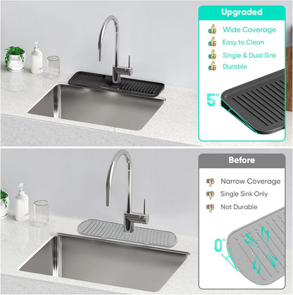24 Inch Longer Faucet Mat for Kitchen Sink, 5° Slope Fast Self-draining, Kitchen Sink Splash Guard Silicone Sink Faucet Mat Splash Guard Kitchen Sink Area Tidy Splash Faucet Guard Draining Mat