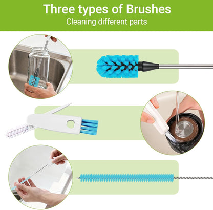 Water Bottle Brush, 15 Inches Bottles Brush, Long Handle Water Bottle Cleaner Brush, Kitchen Cup Brush Built for Cleaning Cup, Wine Glasses, Coffee Mugs, Tumblers, Wine Decanters, Blue
