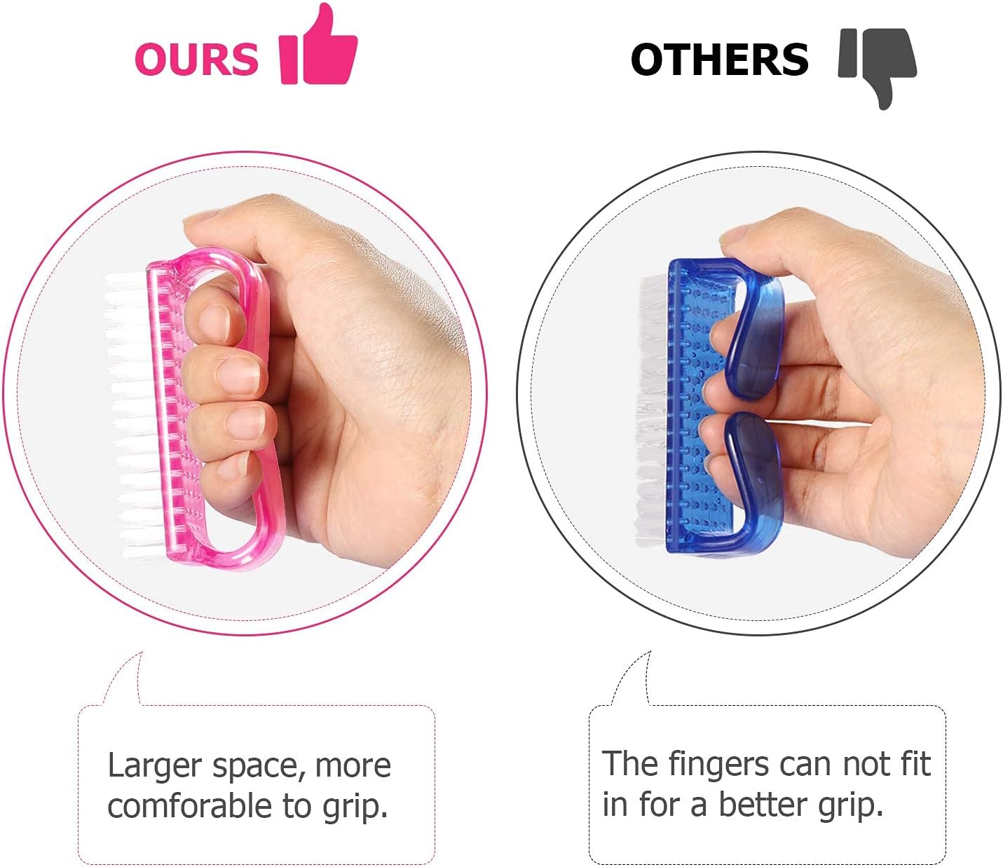 Larbois Handle Grip Nail Brush, Nail Brushes Hand Fingernail Brush Cleaner Scrubbing Kit Pedicure for Toes and Nails Men Women (4 Pack)