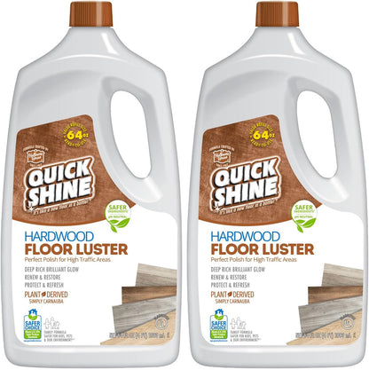 Quick Shine Hardwood Floor Luster-Polish 64oz | Plant-Derived w/Carnauba | Safer Choice, No PFAS, pH Neutral | Ready to Use Formula w/Anti-Slip Technology | Simply Squirt & Spread | Made in USA
