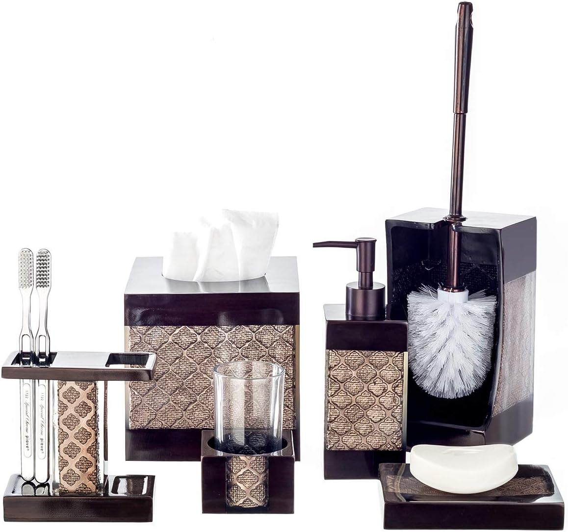 Creative Scents Rustic Luxe Toilet Brush and Holder Set - Beige Toilet Bowl Cleaner Brush with Strong Metal Handle - Long Bristles Toilet Bowl Brush and Holder - Rustic Farmhouse Decor