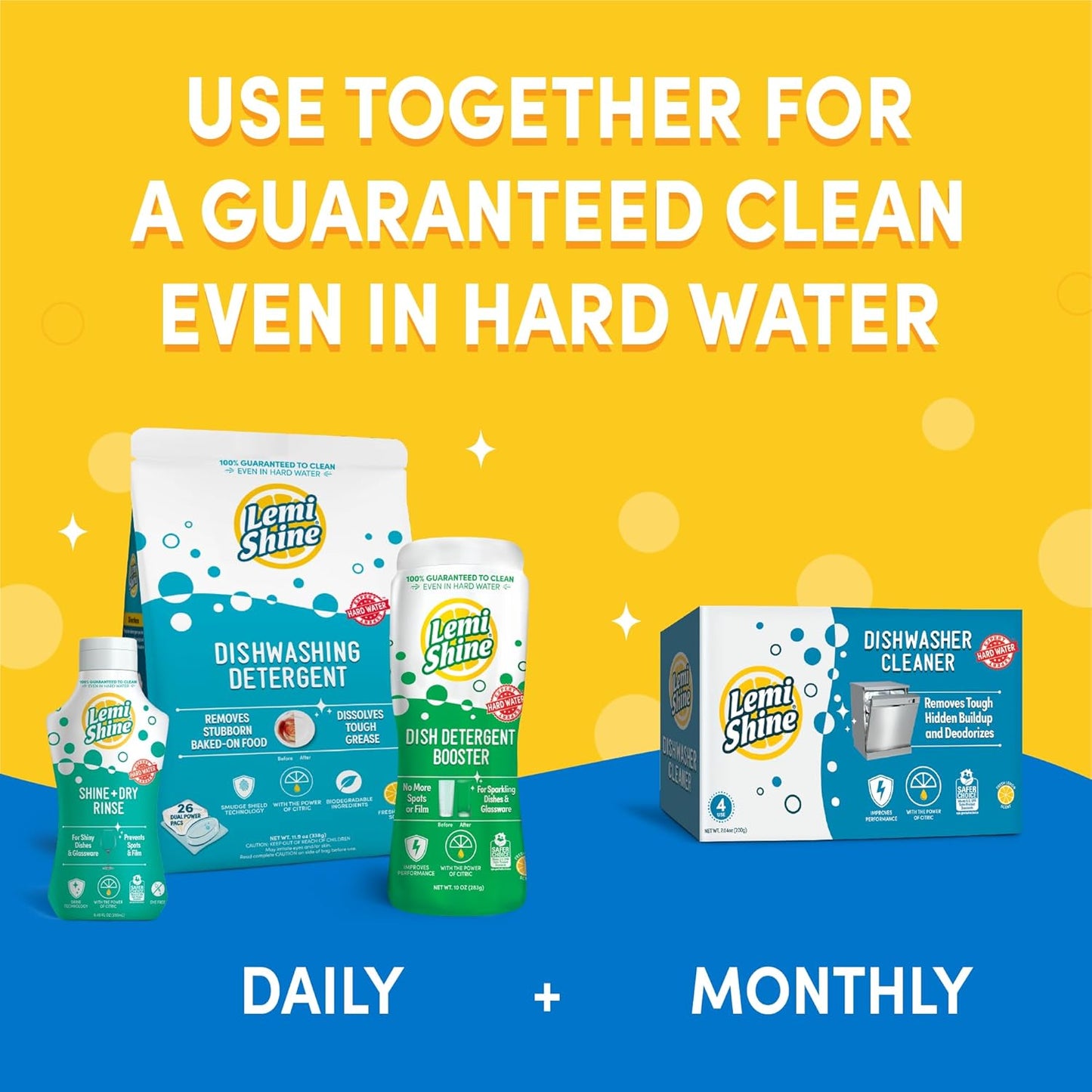 Lemi Shine Natural Dish Detergent Booster - Hard Water Stain Remover - Multi-Use Citric Acid Cleaner - 24 oz (2 Pack)