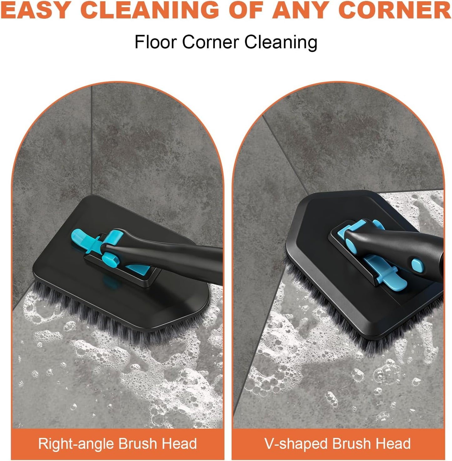 Long Handled Scrub Brush for Shower，3-in-1 Cleaning Brushes with 3 Different Function Cleaning Heads Brush for Shower Cleaning Bathroom Kitchen Walls Tub Tile