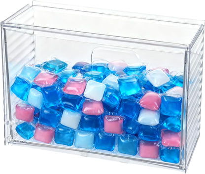Rainmae Dishwasher Detergent Pod Holder Clear Acrylic Wall Mounted Large laundry Pods Under Sink Storage Case Candy Organizer Cleaning Supplies Container with Divide for Home Kitchen Office Cabinet