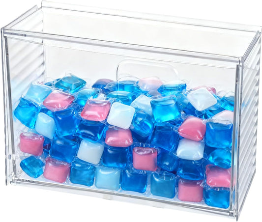Rainmae Dishwasher Detergent Pod Holder Clear Acrylic Wall Mounted Large laundry Pods Under Sink Storage Case Candy Organizer Cleaning Supplies Container with Divide for Home Kitchen Office Cabinet