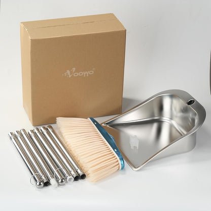 VOOWO Heavy Duty Broom and Dust pan Set, Stainless Steel Broom and Dustpan Set with Long Handle, Broom with Dustpan Set for Home Standing Dust Pan Indoor Outdoor Brooms Dustpan