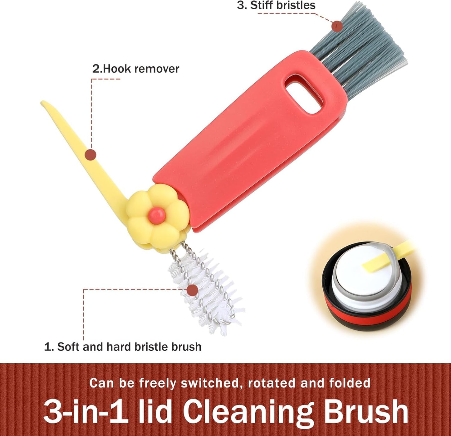 3 in 1 Bottle Cleaning Brush Set – Soft Bristle Straw Brush & Spout Lid Cleaner, Versatile Water Bottle Brushes Kit for Travel Mugs, Baby Sippy Cups & Coffee Mugs（6pcs）
