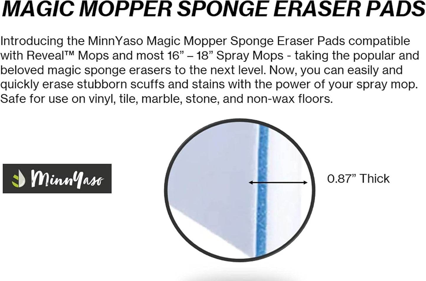 Magic Mopper Sponge Eraser Mop Pad | Compatible with Swiffer Wet Jet and 12" Wet Spray Mops | 12-inch Magic Sponge Eraser Mop Pad | 3 Pack
