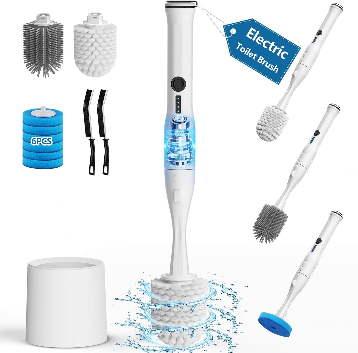 24 Wand Refills and Replaceable Brush Heads Kit for Leebein HK-047 Electric Toilet Brush, Hard Nylon Brush Head and TPU Silicone Brush Head, 24PCS Sponge Pad with Cleaner, Machine Not Included