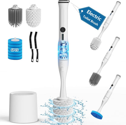 24 Wand Refills and Replaceable Brush Heads Kit for Leebein HK-047 Electric Toilet Brush, Hard Nylon Brush Head and TPU Silicone Brush Head, 24PCS Sponge Pad with Cleaner, Machine Not Included