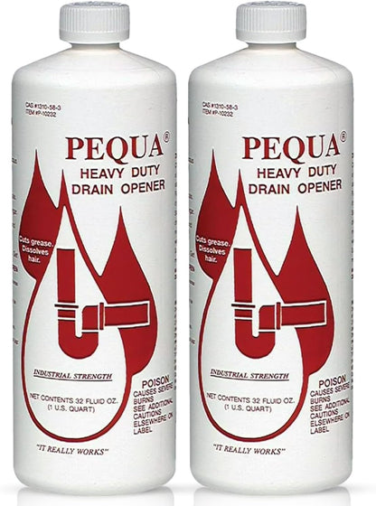 PEQUA INDUSTRIES P-10232 Pequa Heavy Duty Drain Opener, Non-Acid, Fast-Acting Formula, Industrial strength Drain Cleaner for Sinks, Tubs, Septic Tanks -32 Oz