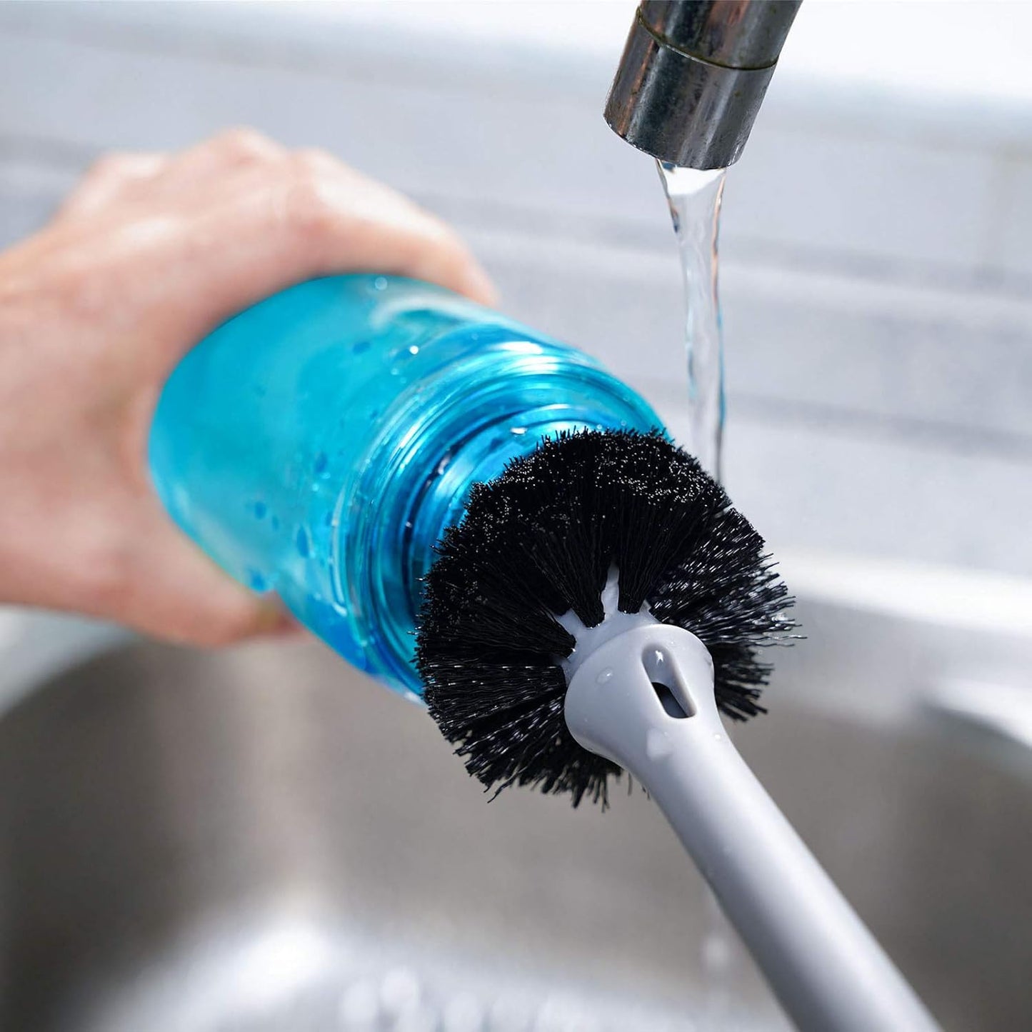 MOSOLAN 2-in-1 Bottle Brush with Straw Brush, Long Handle Water Bottle Scrubbing Brush, Built for Cleaning Sport Bottles, Baby Bottles, Water Bottles, Coffee Mugs, Wine Decanters, Flask, 1 Pack