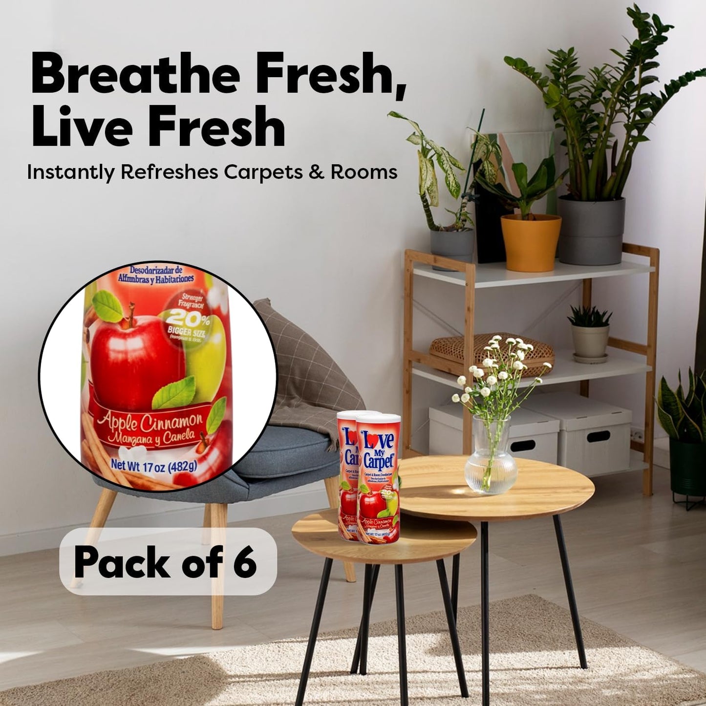 6 Love My Carpet | Carpet Deodorizer & Freshener Powder | 17 oz Pet Odor Eliminator for Strong Odor & Pet Urine | FRESH LINEN | Safe for Homes with Pets