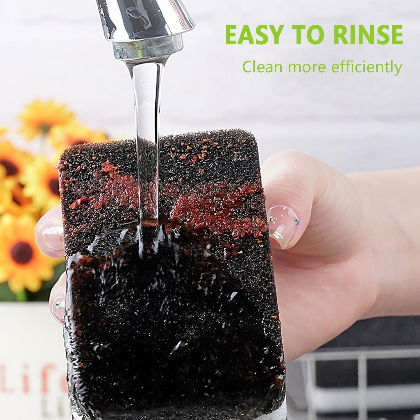 Kitchen Cleaning Sponges, 6 Pack Heavy Duty Scrub Sponges Cleans Fast Non-Scratch Sponge for Washing Dishes and Cleaning Kitchen (Black)