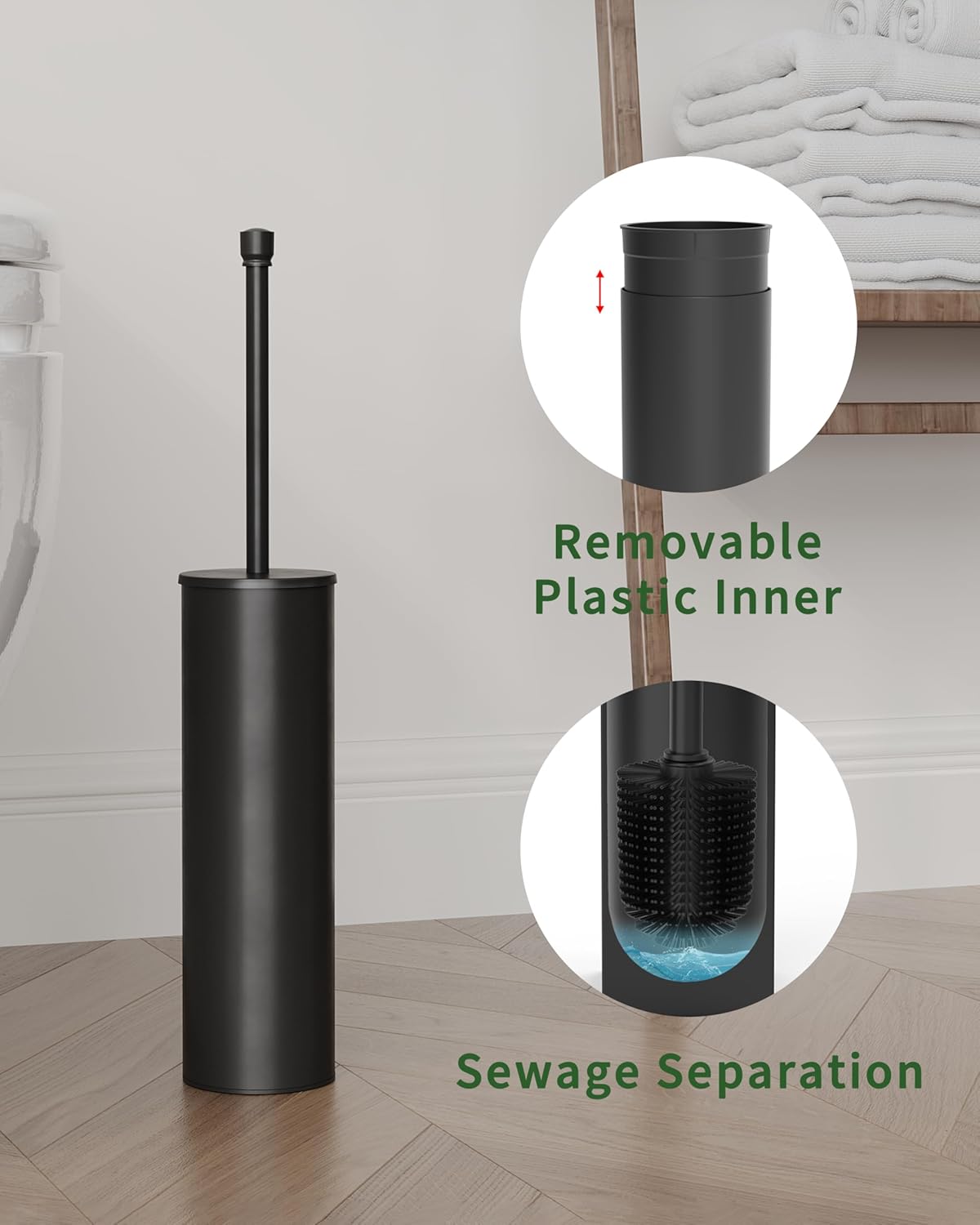 Toilet Brush and Holder Set, Toilet Bowl Brush for Bathroom with Long Handle, Stainless Steel Toilet Cleaner Brush with Durable Scrubbing Bristles,Splash-Proof (Brushed Nickel)
