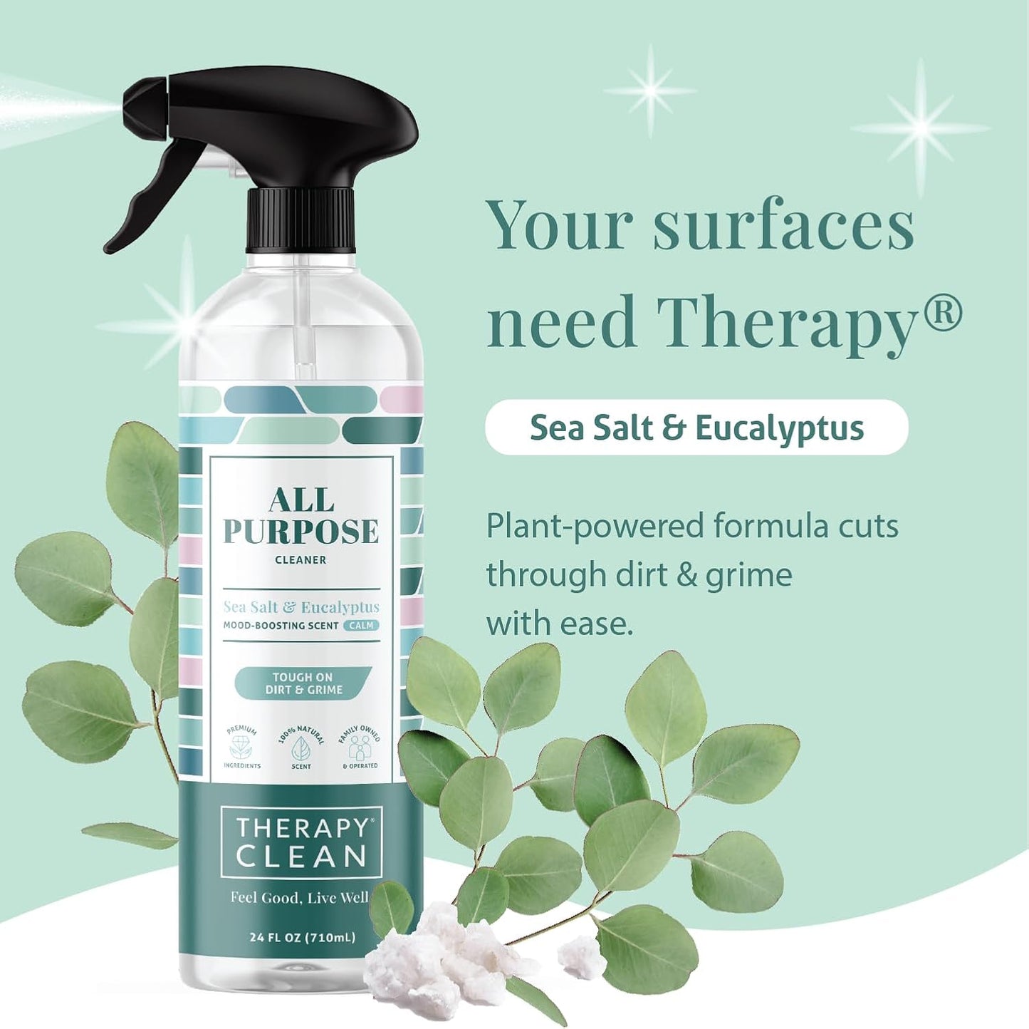 Therapy Clean All Purpose Cleaning Spray - Fresh Herbs & Melon 24 fl. oz - 100% Natural Scent, Kitchen Surface Counter, Surface Cleaner, Non Toxic All Purpose Cleaner Spray