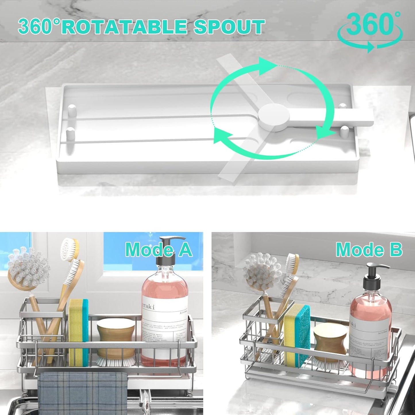Sponge Holder for Kitchen Sink - Countertop Rustproof Stainless Steel, Sink Caddy, Kitchen Gadgets Accessories (Black)