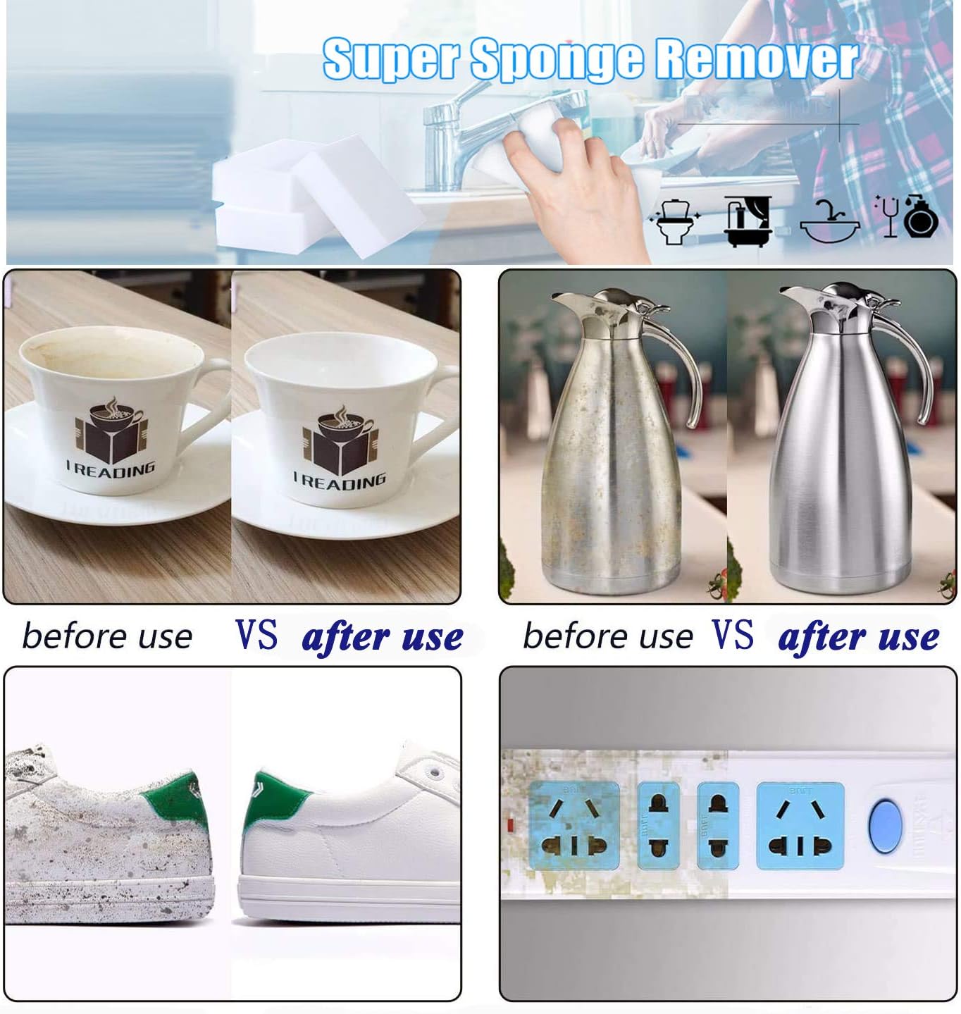 Magic Sponge Eraser Sheets, 52Pcs All-Purpose White Melamine Sponge Convex Point Disposable Magic Cleaning Wipes for Furniture Kitchenware, Hard-to-Reach Places, Shoe